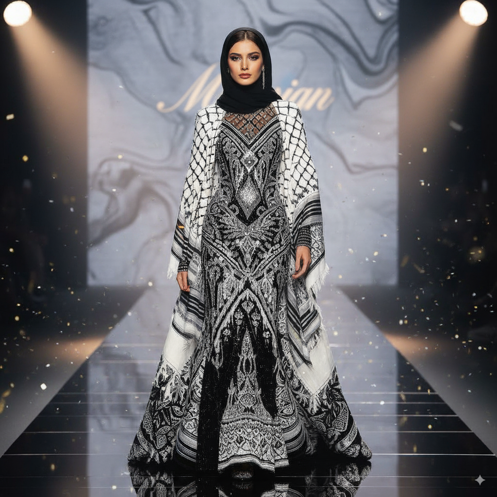 Karama – Grand Soirée Dress with Kufiya Cape