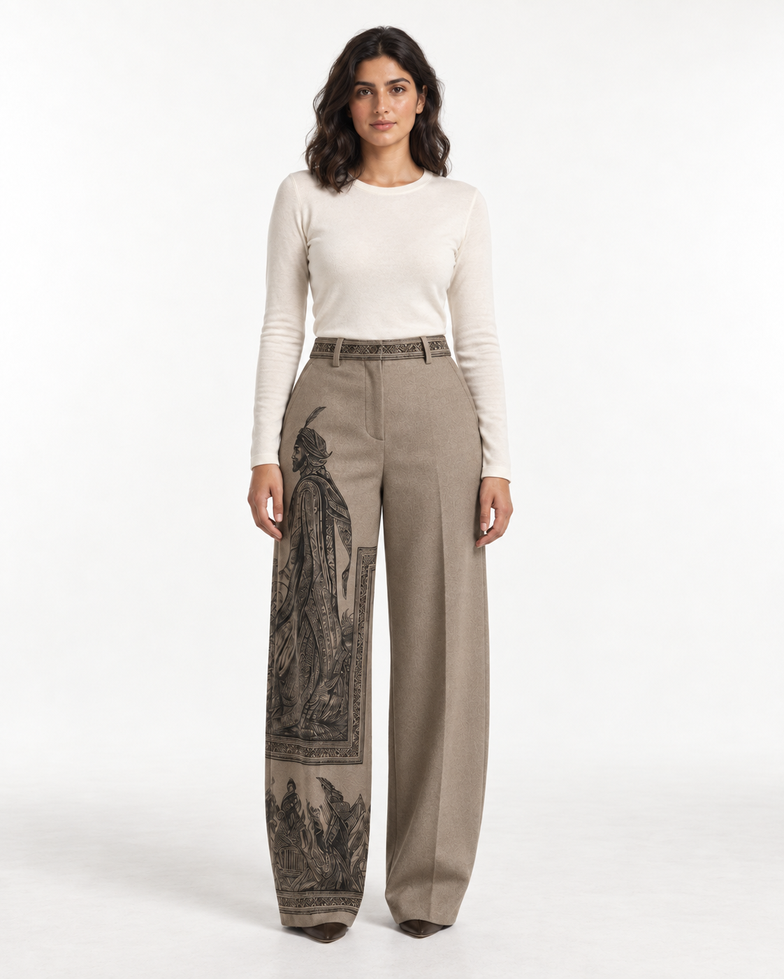 
Wayfarer Trousers: wide grey trousers with a long, uninterrupted leg line.
