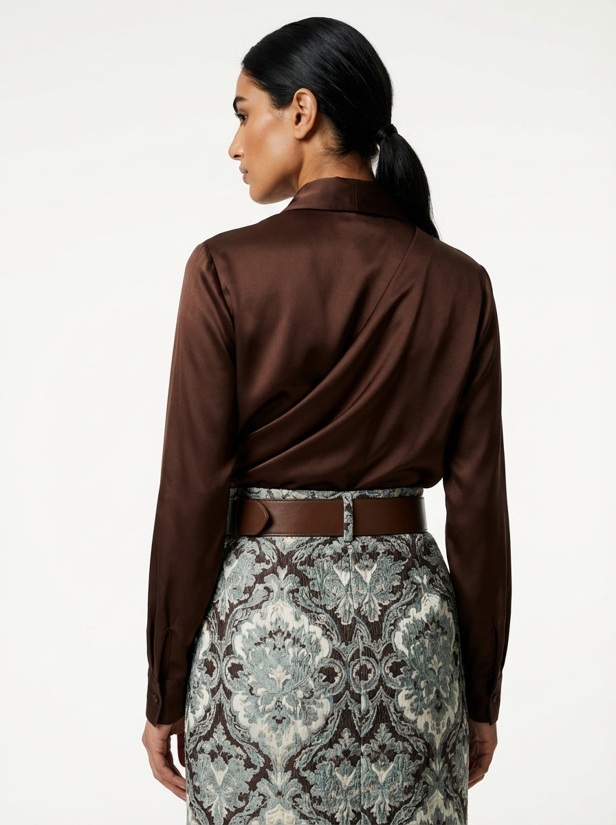 Mocha Moonlight Satin Blouse