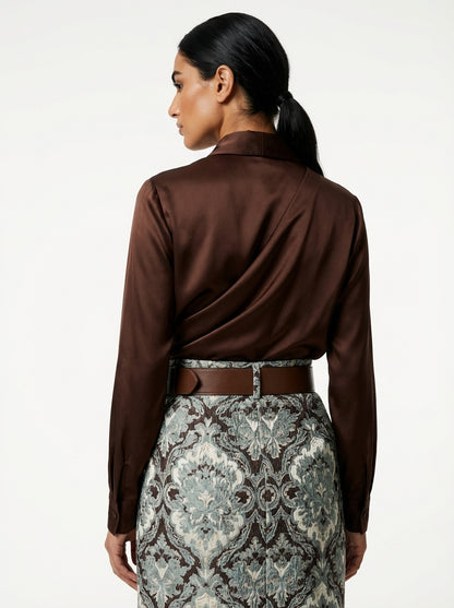 Mocha Moonlight Satin Blouse