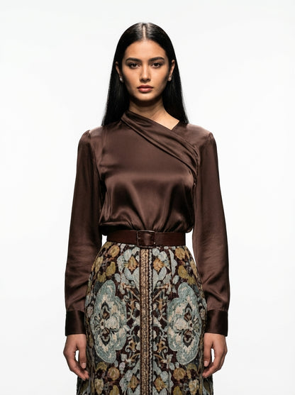Mocha Moonlight Satin Blouse