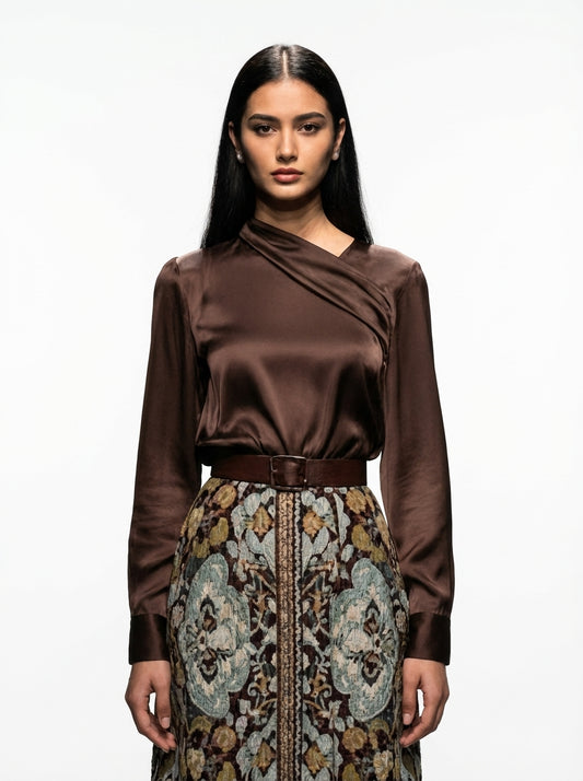 Mocha Moonlight Satin Blouse