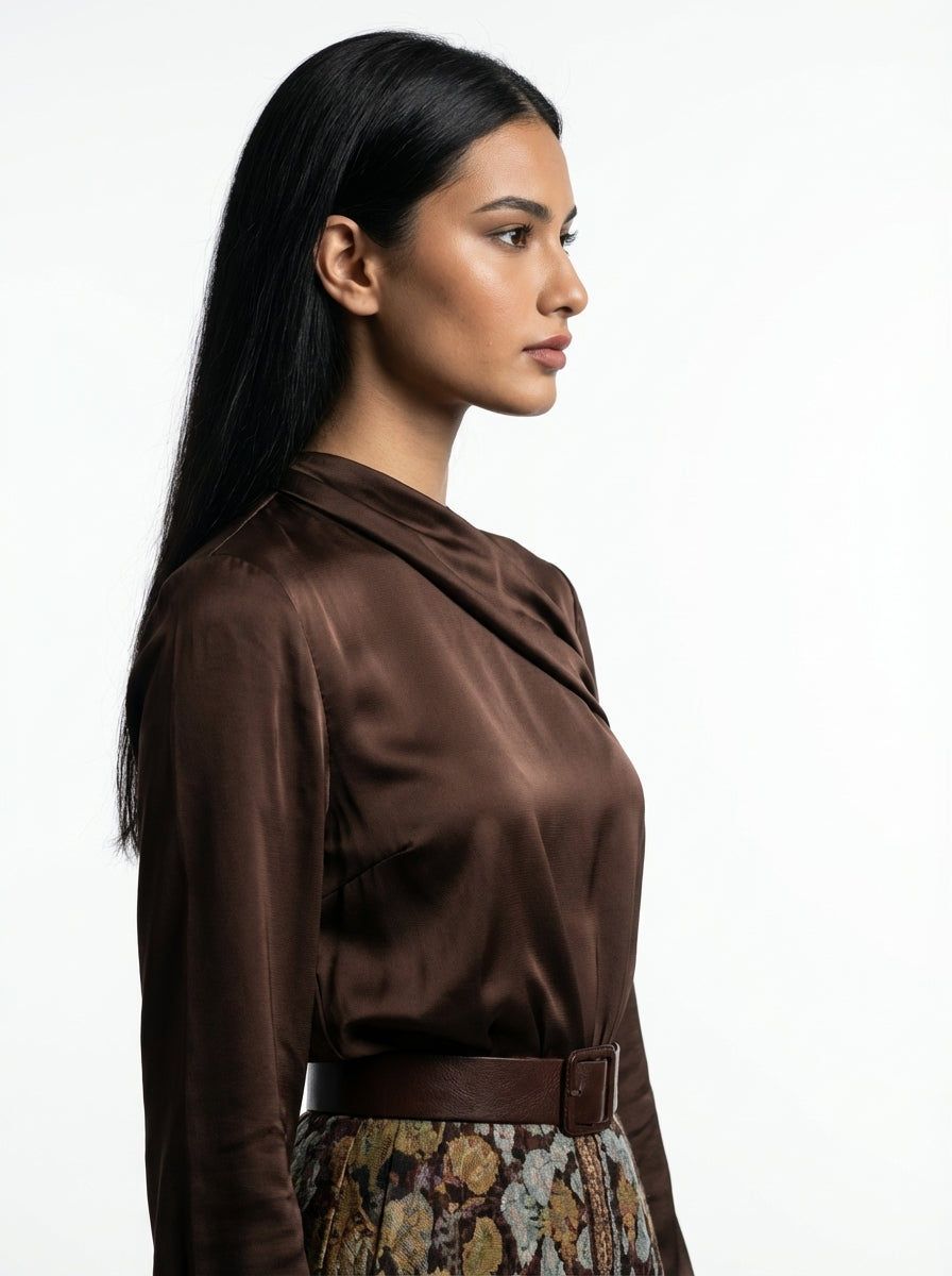 Mocha Moonlight Satin Blouse