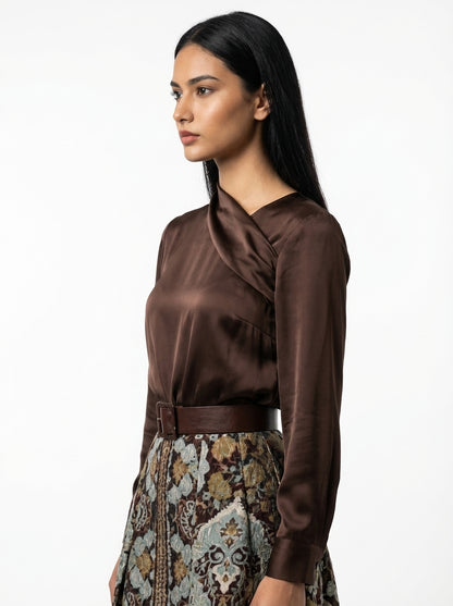 Mocha Moonlight Satin Blouse
