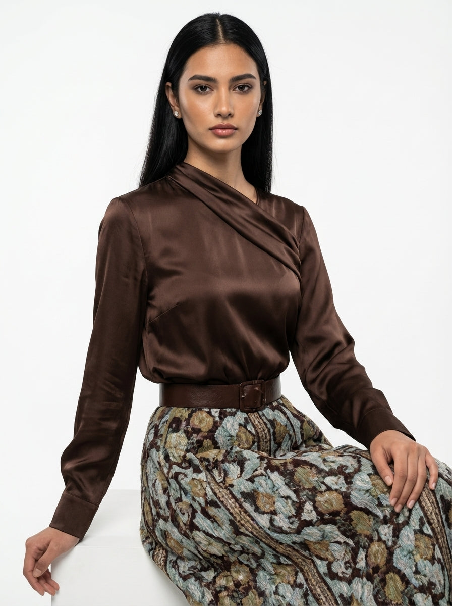 Mocha Moonlight Satin Blouse