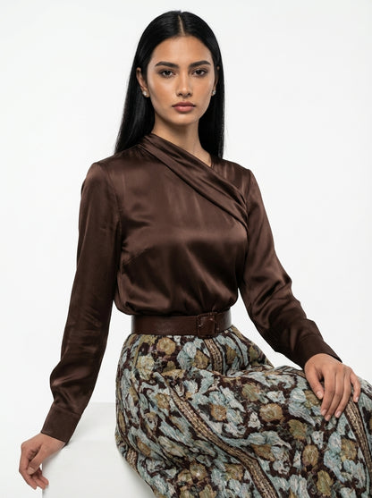 Mocha Moonlight Satin Blouse