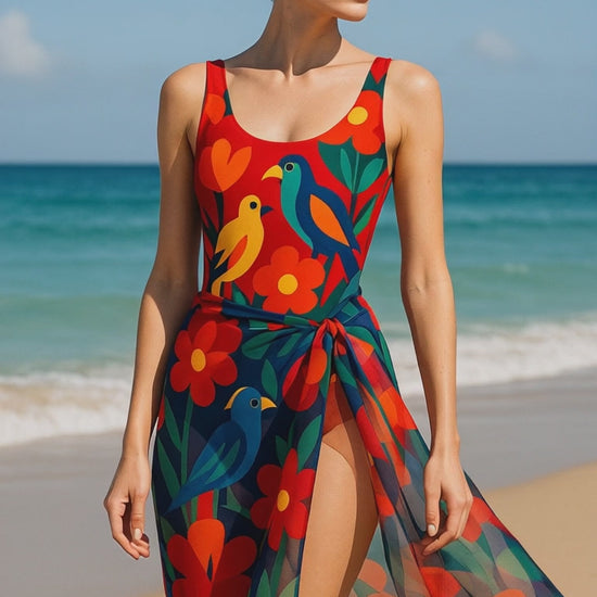 model with swim suite walk 